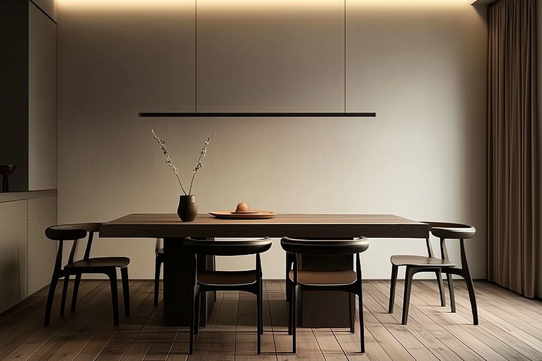 Luxury interior featuring a black magnetic track lighting system with adjustable directional spotlights and warm ambient cove lighting illuminating a textured accent wall.